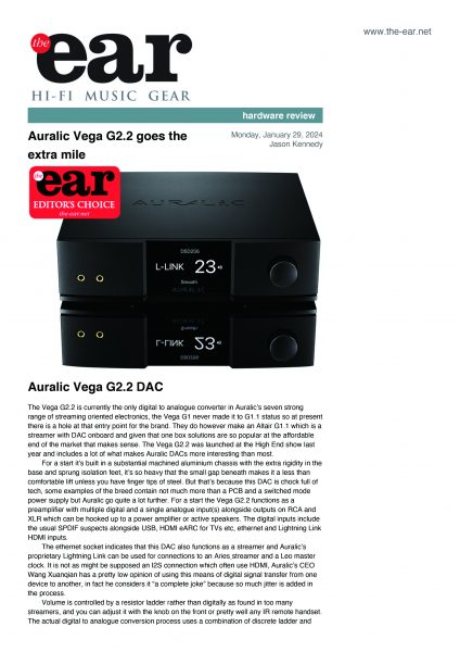 Auralic Vega G2.2 Streaming DAC’Editors Choice’ Review-‘The Ear’插图